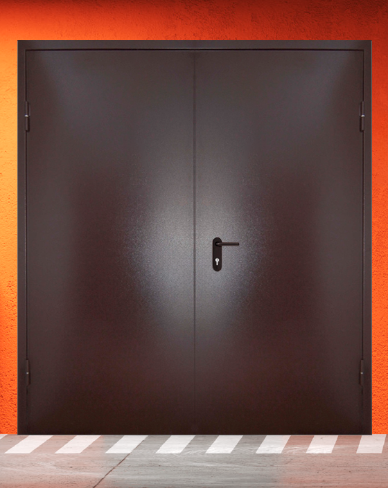 Противопожарная двупольная коричневая дверь порошковым напылением EIWS 30 без доводчика