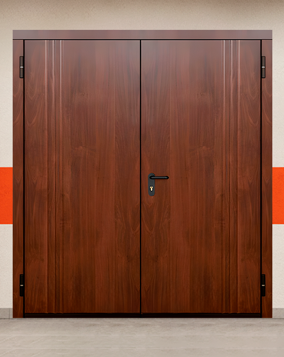 Противопожарная двупольная МДФ коричневая дверь без доводчика