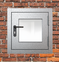 Люк металлический серый с окном