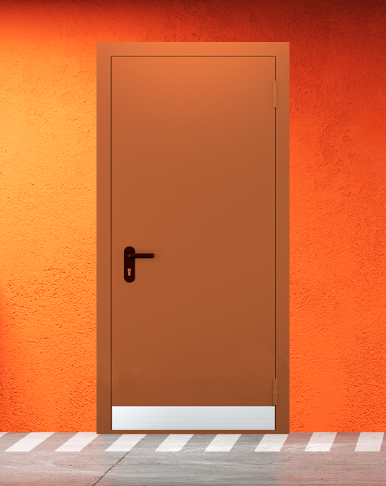 Противопожарная однопольная коричневая дверь EI 60 (2-го типа) без доводчика с узким отбойником