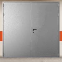 Ворота металлические двустворчатые серые без доводчика