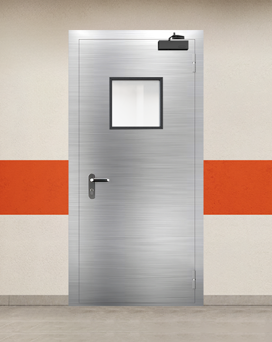 Противопожарная однопольная из нержавеющей стали серая дверь EIWS 30  с квадратным окном