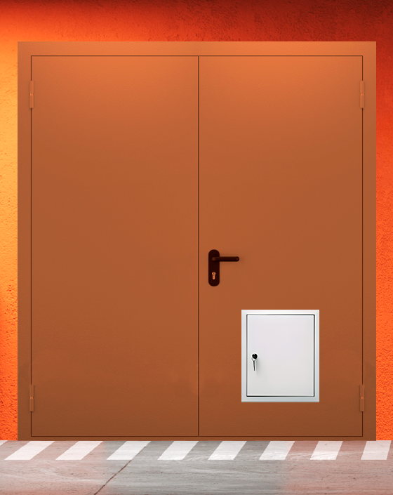 Противопожарная двупольная коричневая дверь EIS 60 без доводчика с стыковочным узлом