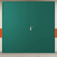 Ворота металлические двустворчатые зеленые с блестящей ручкой без доводчика