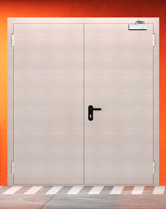 Противопожарная двупольная МДФ бежевая дверь