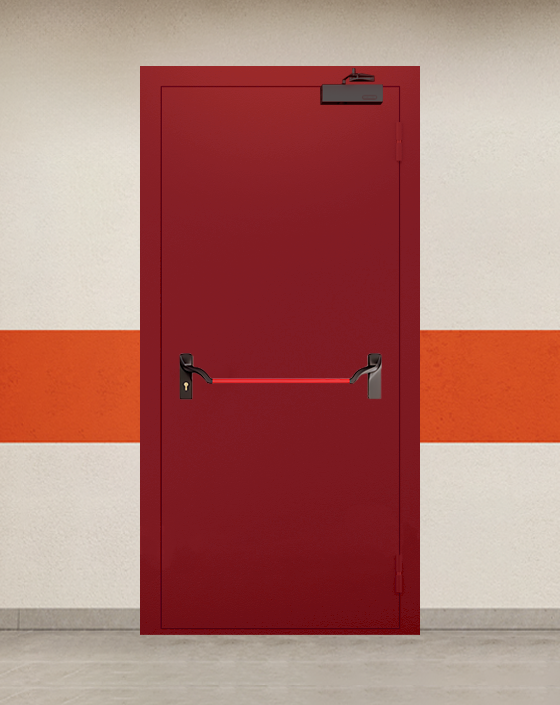 Противопожарная однопольная красная дверь EIS 60 с ручкой антипаника