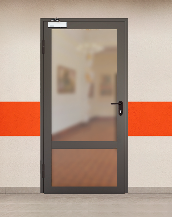 Противопожарная однопольная светопрозрачная стальная коричневая дверь EIW 30