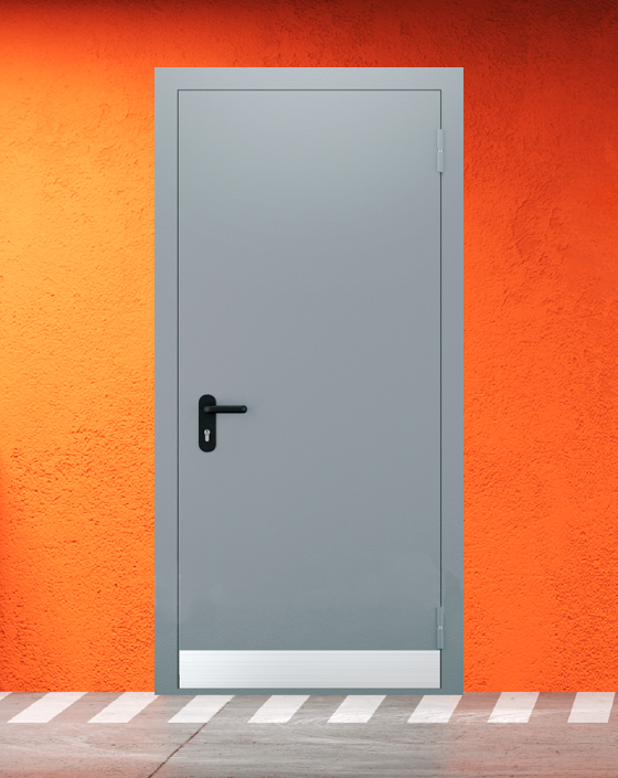 Противопожарная однопольная серая дверь EI 30 (3-го типа) без доводчика с узким отбойником