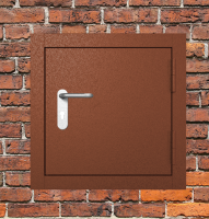 Люк металлический коричневый с блестящей ручкой