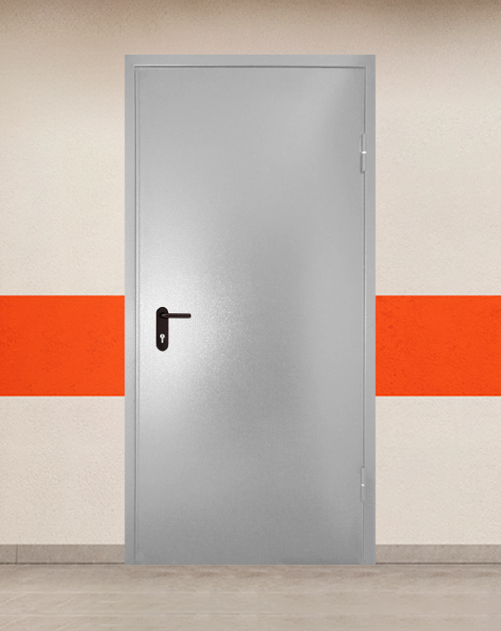 Противопожарная однопольная серая дверь порошковым напылением EI 45 без доводчика