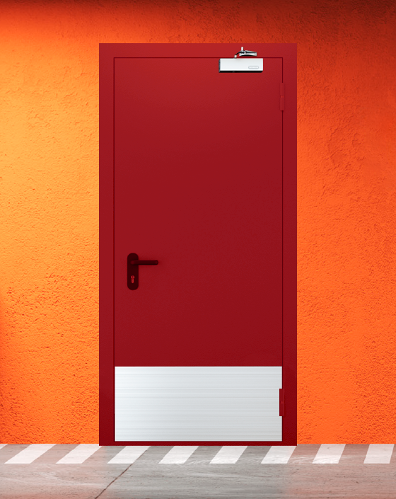 Противопожарная однопольная красная дверь EIW 45 с широким отбойником